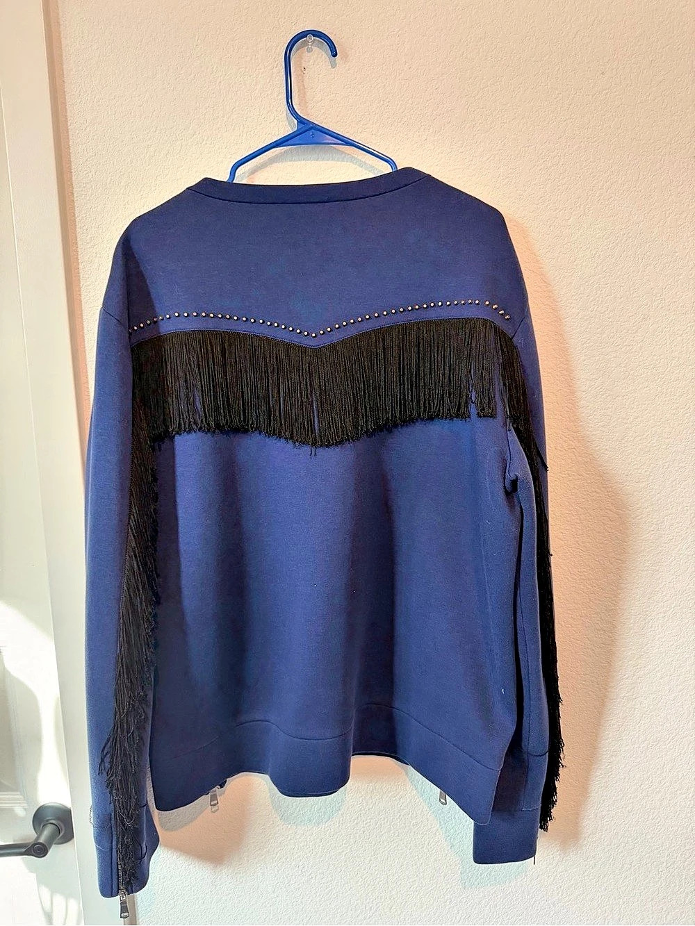 Gucci Cotton Sweatshirt With Fringe And Studs Blue & Black XS